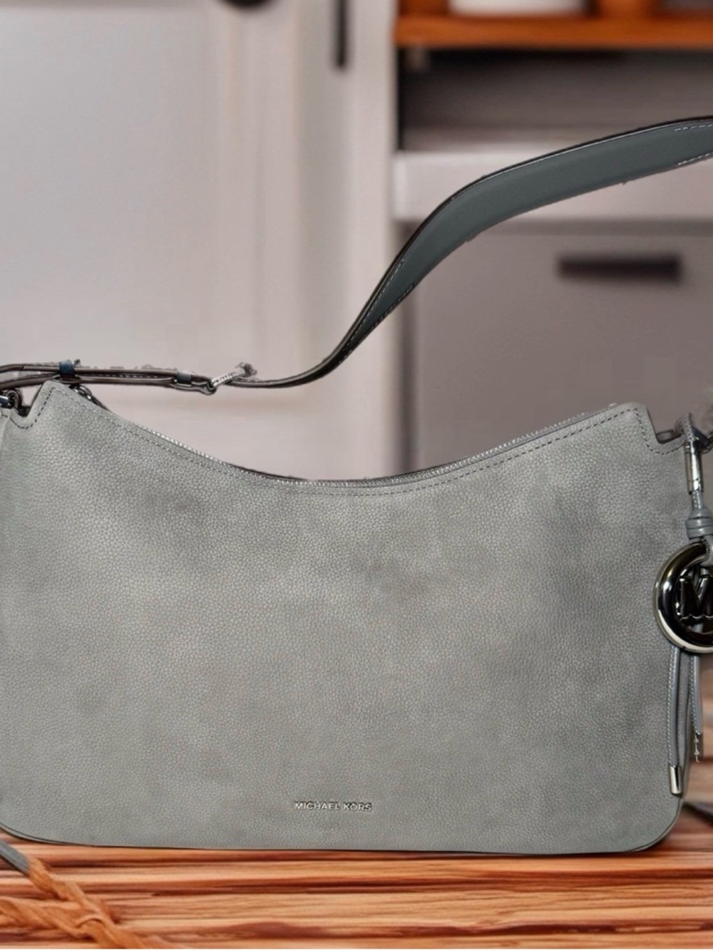 Michael Kors Gray Nolita Shoulder Bag with MK Charm - Picture 2 of 12